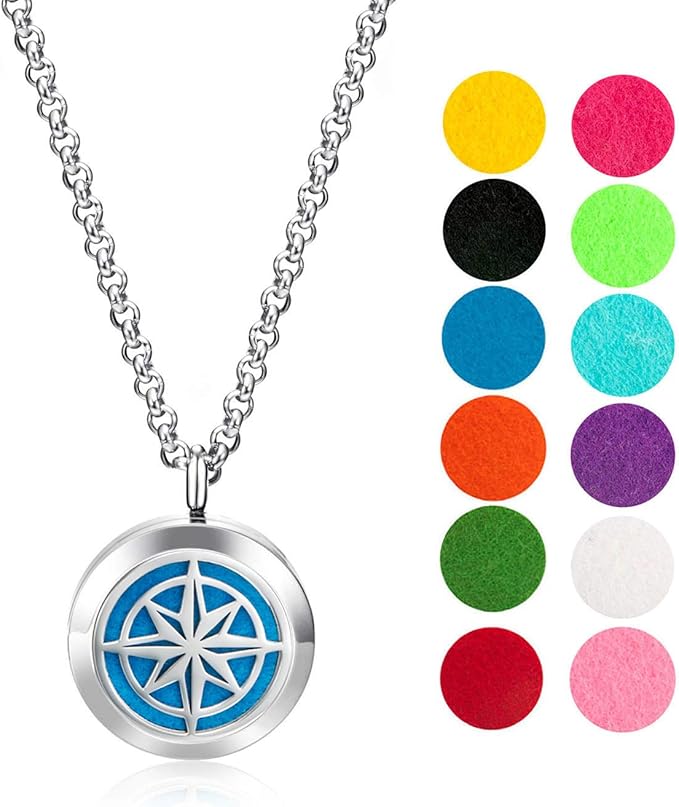 Wild Essentials Nautical Star Necklace Essential Oil Diffuser Kit, Lavender, Lemongrass, Peppermint, Orange Oils, 12 Refill Pads, Calming Aromatherapy Gift Set, Customizable Color Changing, Perfume
