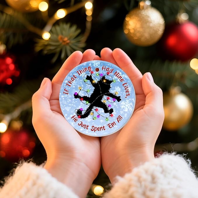 Black Cat Rug Christmas Ornament, Funny Movie-Inspired Xmas Tree Decoration, Unique Holiday Keepsake Gift for Cat Lovers