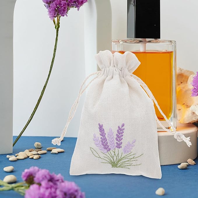 DOITOOL Lavender Sachet Bags 10 Pack Cotton Sachet Empty Bags with Drawstring Cotton Linen Pouch for Filling Spice Lavender Buds