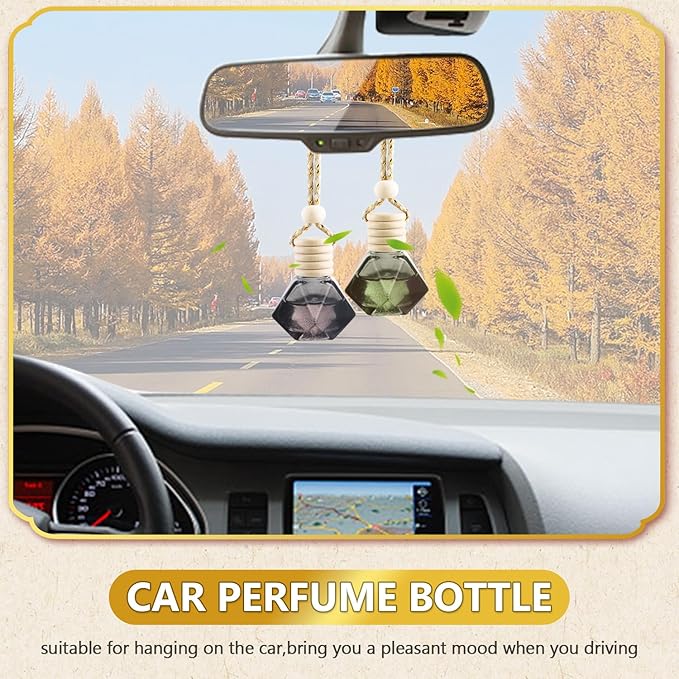 20 Pack Black Hanging Car Air Freshener Bottle Empty Car Essential Oil Diffuser Bottles Pendant Black Glass Perfume Bottles Aromatherapy Fragrance Bottle Auto Ornaments Decor (diamond)
