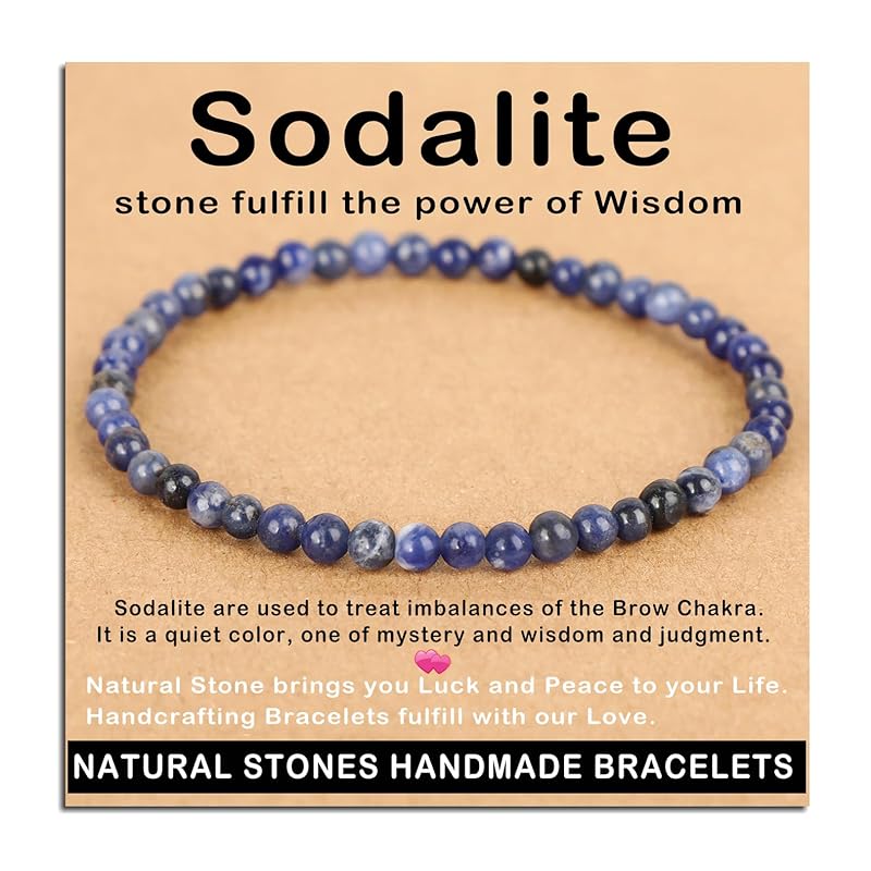AD Beads Handmade Gemstone Stretch Elastic Bracelet Crystal Healing Reiki Nature's Beauty and Spiritual Essence Unisex (4mm, Blue Sodalite)