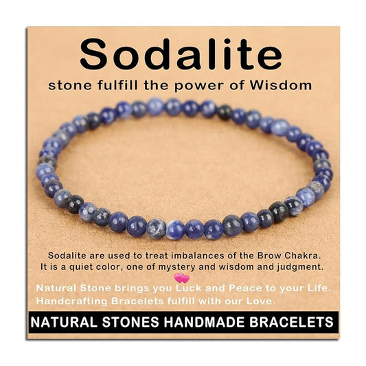 AD Beads Handmade Gemstone Stretch Elastic Bracelet Crystal Healing Reiki Nature's Beauty and Spiritual Essence Unisex (4mm, Blue Sodalite)