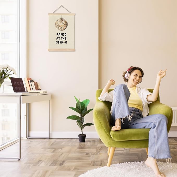 Exqcom Funny Office Decor, Panic at the Desk-O Wall Art Poster, Retro Trendy Y2K Disco Ball Mental Health Posters for Office Workplace Workroom Home Decor, 12x16 Inches