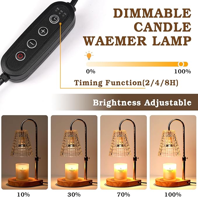Candle Warmer Lamp with Timer, Glass Candle Lamp Warmer, Christmas Gifts for Women Mom Her, Dimmable & Adjustable Wax Warmer Lamp for Jar Candles, House Warming Gifts for New Home Decor