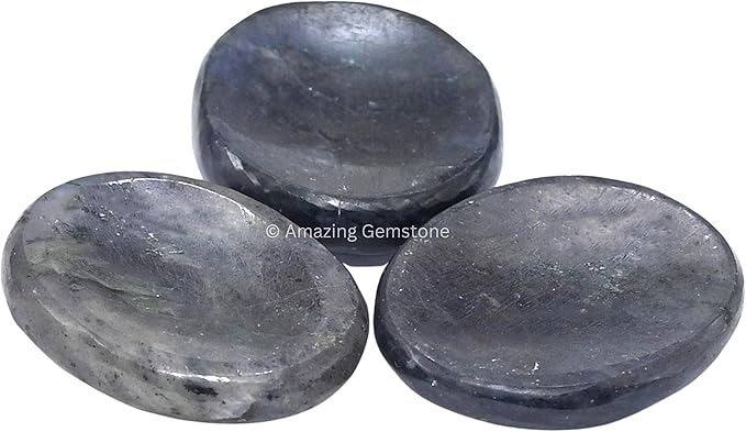 Amazing Gemstone Iolite Worry Stone, Healing Crystals - Piedra Crystal Fidget for Gift, Meditation, Calming, Relaxation, Stress Relief