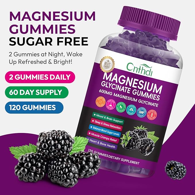 Magnesium Glycinate Gummies for Adults, High Absorption Vitamin Magnesium Gummies with L-Threonate, Calcium, B6, D3, Sugar Free Chews, Relaxation, Stress Relief, Night Rest