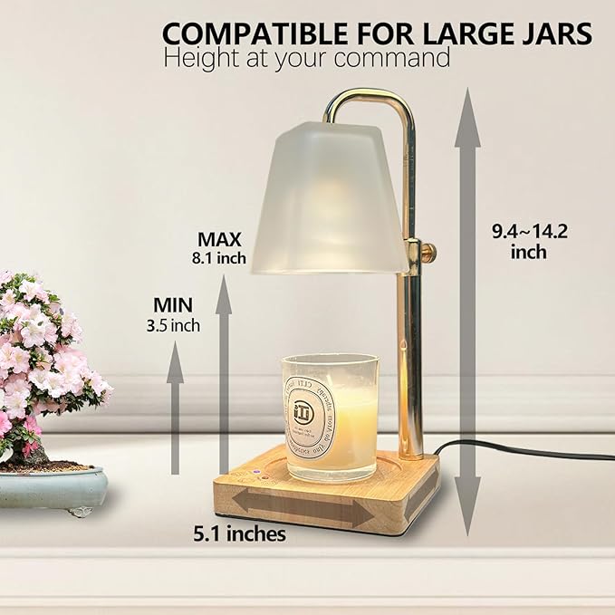 Candle Warmer Lamp with Timer Electric Wax Warmer for Scented Wax Melt Warmer Melter for Jar Candles Touch and Remote Control Dimmable Adjustable Height Gifts for Women 2 Bulbs,Frossted Glass