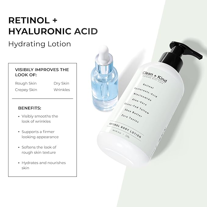 Firming Retinol Body Lotion for Wrinkles & Crepey Skin – Anti-Aging Moisturizer with Hyaluronic Acid, Niacinamide, Aloe Vera, Shea Butter & Grass-Fed Tallow Skincare