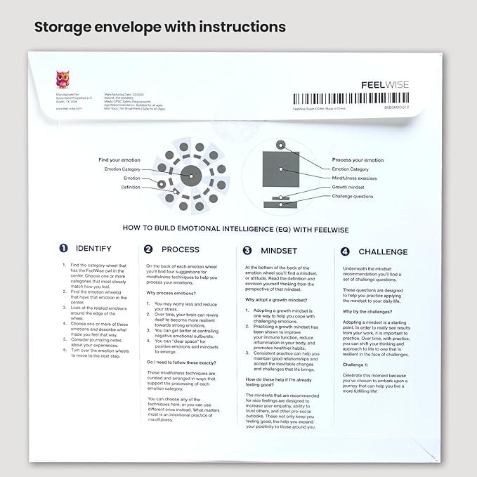 FeelWise Super EQ Kit - For Building Emotional Intelligence - Thirteen 12" Round 2-sided Emotion Wheels w/ Storage Envelope & Instructions - Emotion Learning Games for Kids, Parents, Professionals, Teachers, School Counselor - Screen-Free Activities