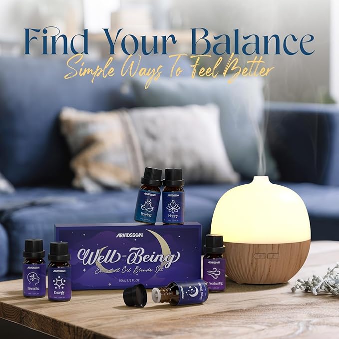 Essential Oil Blends Set, ARVIDSSON Natural Essential Oils for Diffusers, Well-Being Gift Set - Sweet Dreams, Happy, Unwind and More, Aromatherapy Diffuser Oils for Home