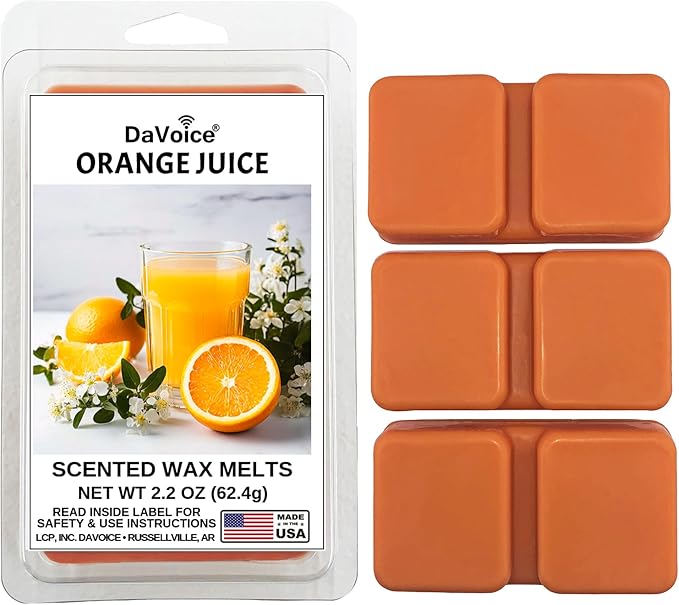 DaVoice USA Made Fall Wax Melts Strong Scented Citrus Orange Wax Melts Soy Wax Cubes for Warmers | Long Lasting Bakery Scents Food Wax Melts (6 Cubes, 2.2 oz - Orange Juice)