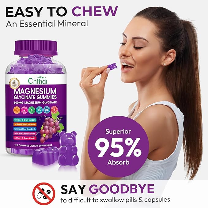 Magnesium Glycinate Gummies 600mg, Sugar Free Chewable Magnesium L-threonate Gummies for Men & Women, Supports Evening Routine & Inner Balance, No Melatonin, Gluten Free, Non GMO, Vegan