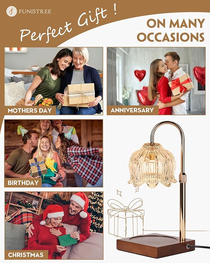 Candle Warmer Lamp with Timer Dimmable, Height Adjustable Birthday Gifts for Women Mom House Warming, Home Decor, Lotus Flower Candle Lamp Warmer 2 Bulbs Inc (Crystals)