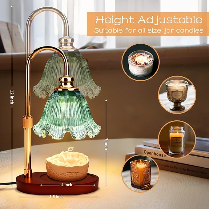 Candle Warmer Lamp with Timer Dimmable: Adjustable Height,3 Timing Mode, 4 Level Dimming - Home Bedroom Decor, House Warming Gift -Birthday Gifts for Mom,Women (Cyan)
