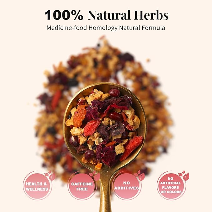 Five Reds Tea for Rejuvenates Energy, Leafberry Sampler Wellness Functional Herbal Tea Detox Boosts Immunity Awaken Rose Jasmine Red Dates Beans 10 Bags Box Teas Drinkers Gifts for Women