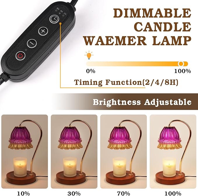 Flower Candle Warmer Lamp with Timer, Wax Warmer, Height Adjustable, Birthday Gifts for Women, Mom, Sister, Candle Lamp Warmer Gifts, Electric Dimmable Candle Warmer, Vintage Home Decor