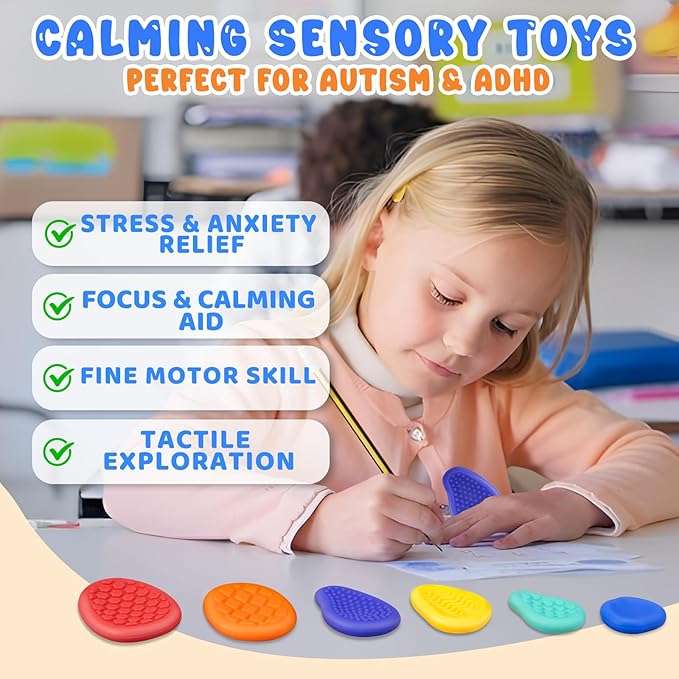 Fidget Sensory Toys for Kids & Adults with Autism ADHD: 6-Pack Silent Small Anxiety Relief Items, Quiet Fidgets & Worry Stones for Classroom Prizes, Mini Desk Toys for Calm Down, Stress Relief Gifts