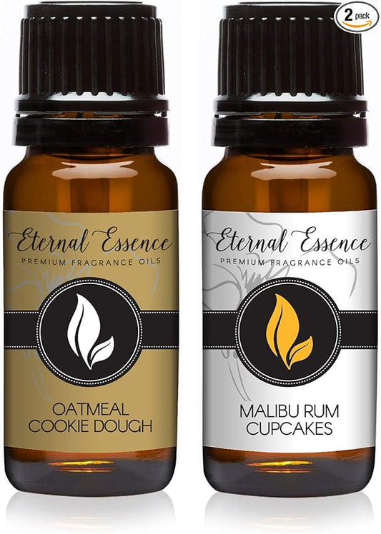 Eternal Essence Oils 2 Pack 10ml Premium Fragrance Oil - Malibu Rum Cupcakes & Oatmeal Cookie Dough - for Candle, Soap Making, Aromatherapy, Diffusers, Home Care, & Humidifiers
