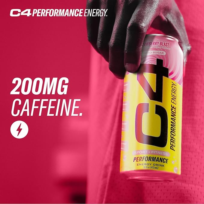 Cellucor C4 Performance Energy Drink | Strawberry Blast | Zero Sugar Carbonated Preworkout Energy | 200mg Caffeine with Beta Alanine | 16 Fl Oz (24 Pack)