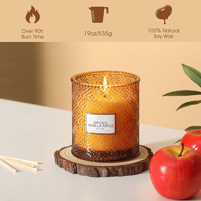 Fall Candle, Apple Vanilla Scent Candles, 19oz Large Candle, Fall Scented Candles Gifts for Women, Thanksgiving Table Centerpiece, Farmhouse Harvest Decorations for Autumn Home Decor