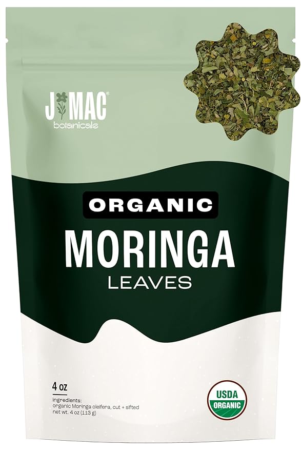 J MAC BOTANICALS Organic Moringa Leaves, malunggay leaf, Whole Green Moringa Oleifera Leaf Tea