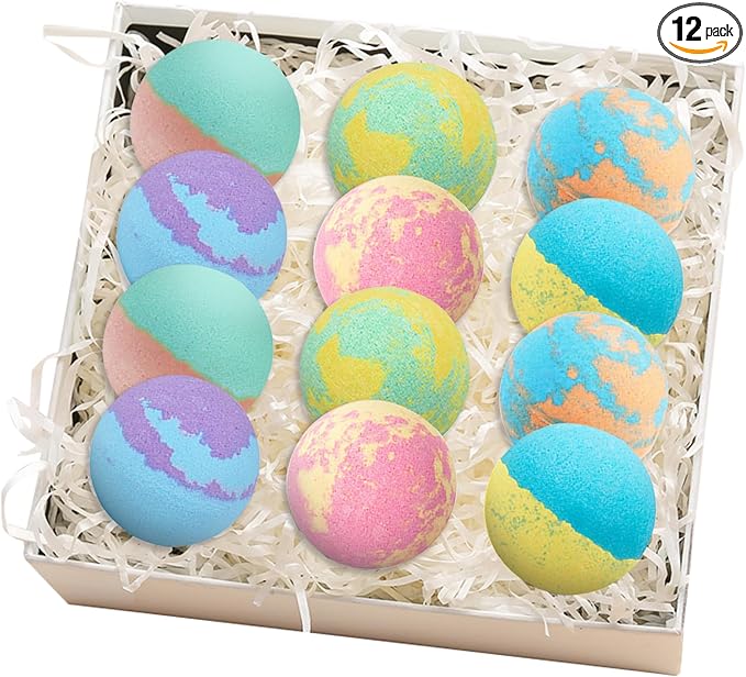 12PCS Bath Bombs Gift Set,Moisturizing Bubble Bath Bomb,Organic Bath Bombs for Women and Men,Relaxing Handmade Body Bath Ball,Gentle Bathbombs,Gift Idea for Birthday