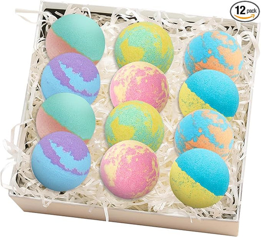 12PCS Bath Bombs Gift Set,Moisturizing Bubble Bath Bomb,Organic Bath Bombs for Women and Men,Relaxing Handmade Body Bath Ball,Gentle Bathbombs,Gift Idea for Birthday