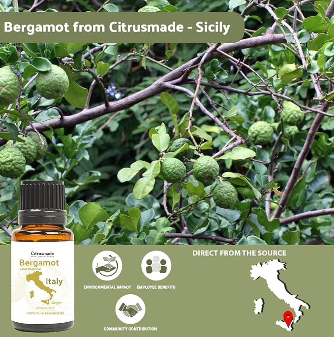 Bergamot Essential Oil - Direct from Citrusmade in Sicily- Pure Essential Oil for Diffusers and Aromatherapy | 100% Pure Therapeutic Grade (8oz)