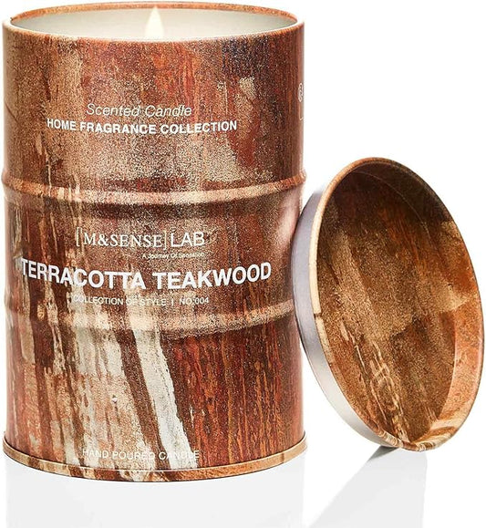 M&SENSE Terracotta Teakwood Scented Candles Natural Non Toxic, Aromatherapy Candle for Stress Relief Meditation Relaxing, Housewarming Gifts for Women Men, 11.3oz 70 Hour Long Burning