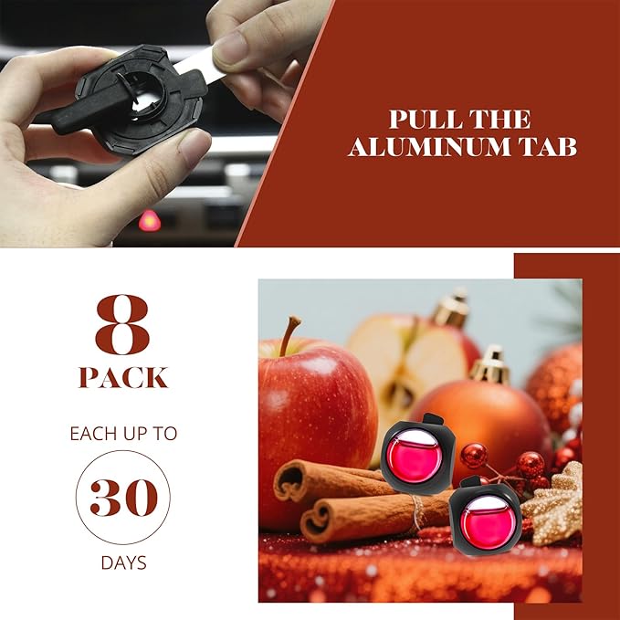 Car Air Freshener Vent Clips, 8 Pack, Provides Long-Lasting Scent, Up to 240 Days, Odor Eliminator (Apple Cinnamon)