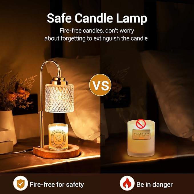 Candle Warmer Lamp, Latest Upgraded Candle Lamp Warmer with 2-4-8H Timing, 4-Level Dimming, Height Adjustable, 2 Bulbs for Home Decor Christmas Birthday Gifts for Women Mom Mother's Day Gifts