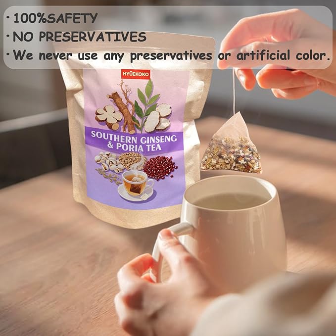 40 Bags Southern Ginseng Poria Tea, Caffeine-Free Natural Ingredients Herbal Tea Bags, Supports Brain, Skin and Sleep, No Additives, Daily Enjoyment Tea for Men & Women