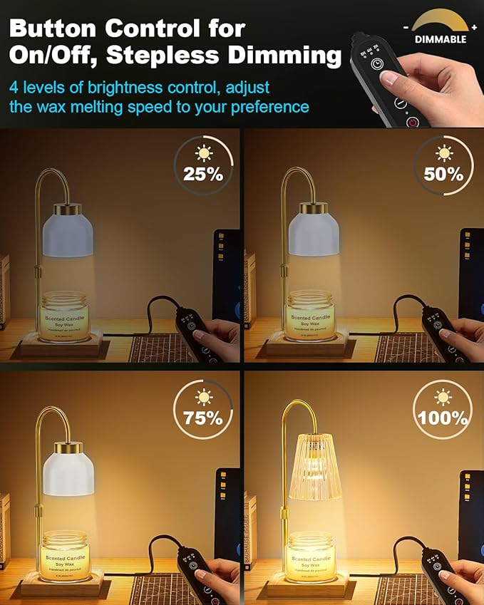 Candle Warmer Lamp with Timer - Upgraded Wax Warmer Lamp with Dimmable, Adjustable Height - Electric Candle Burner for Any Size Jar, Ideal Gift (White)