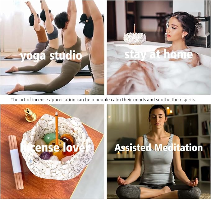 Incense Burner Resin Crystal Lotus Flower Incense Holder for Inserting Incense Removable Ash Collector for Meditation Room and Home Decor (White Turquoise, 3.15")