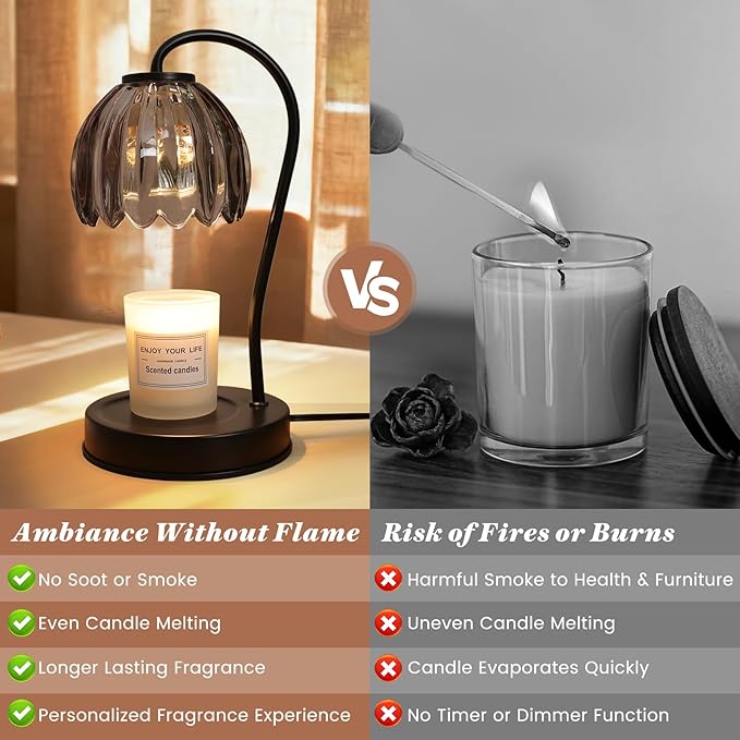 Vintage Candle Warmer Lamp, Dimmable Candle Warmer with Timer & 2 Bulbs - Electric Candle Lamp Wax Warmer for Scented Jar Candles, Housewarming Gifts New Home Decor