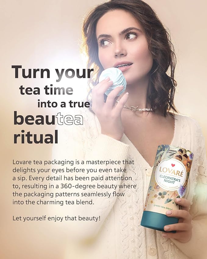 LOVARE Cleopatra’s Night Loose Leaf Tea Sampler 80 g – Made in Ukraine — Green Tea, Pineapple, Apple, Rose Buds and Petals, Calendula, Safflower, and More with 15 Paper Filters