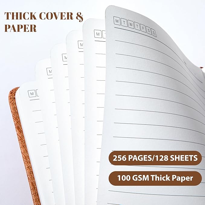 CAGIE Lined Journal for Men Women, Tree Growth Ring Leather Bound Journal Notebook, 256 Pages 100 GSM Journals for Writing, A5 Hardcover Journaling Notebooks,2 Pack (Brown & Brown)