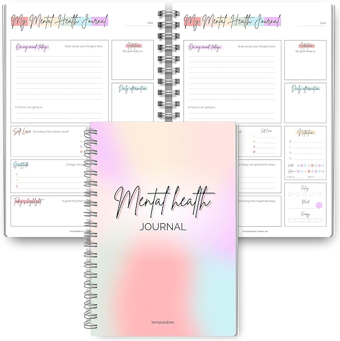 Mental Health Journal, A5 Rainbow, Daily Gratitude, Self Care, Intentions, Affirmations, Nutrition, Annual Tracker, Mood Tracker, Goals & Reflections