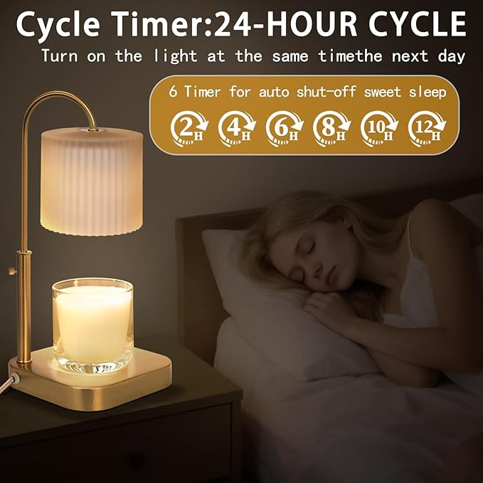 Gold Candle Warmer Lamp with Timer,Mothers Day Gifts for Mom,House Warming Gifts New Home Decor,20 Gears Rotary Dimming with 2 Bulbs