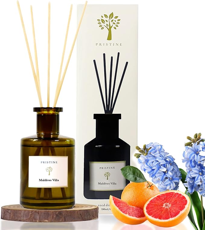 PRISTINE Maldives Villa/Inspired by Marriott Hotel Reed Diffuser for Home | Citrusy Grapefruit, Apple/Ocean Breeze/Sandalwood Oil Reed Diffuser Set & Reed Diffuser Sticks | Home Decor Scent Diffuser