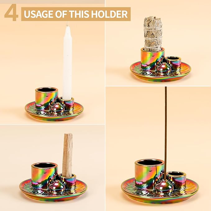 Palo Santo Sticks Holder, Multi-Purpose Handmade Ceramic Incense Burner for Palo Santo Incense Sticks, Sage Holder for Burning, Ash Catcher Tray for Meditation Yoga Room-Colorful