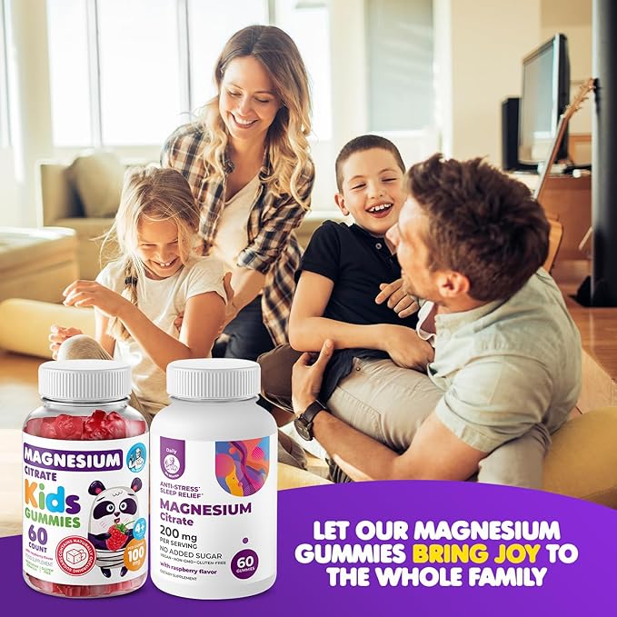 DR. MORITZ Calm Magnesium Gummies for Adults (200mg, 60 Count) and Kids Magnesium Gummies (60 Count, 2 Pack) - for Relaxation Support - Sugar-Free & Non-GMO - Raspberry Flavor