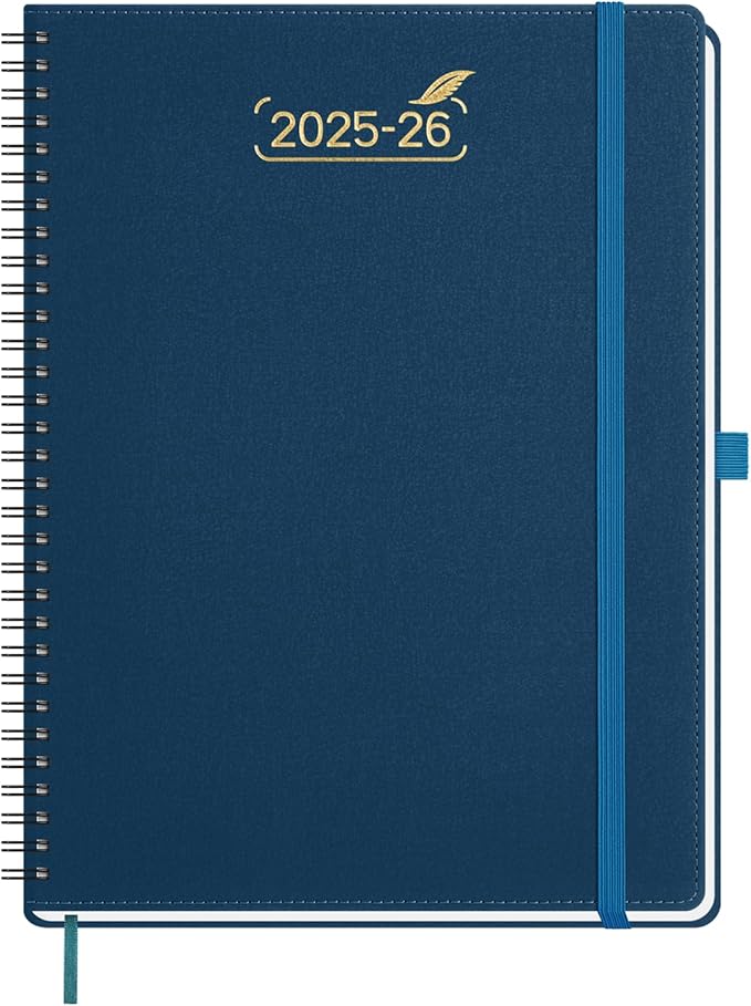 BEZEND 2026 Planner Weekly and Monthly (8.5" x 11"), Large 2-Column Calendar Book (Jul 25-Dec 26), Dual Schedule for Daily Appointment, Easy Track Tabs, Spiral, PU Leather Softcover, Prussian Blue