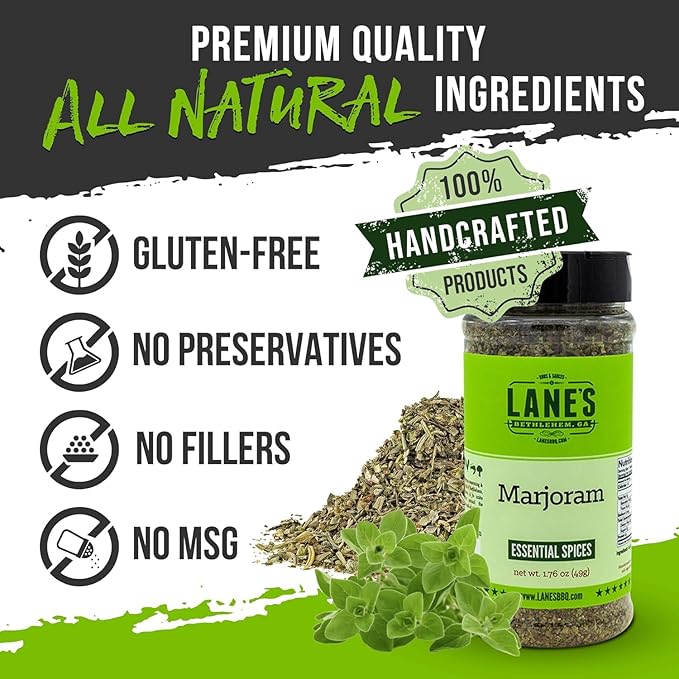 Lane's Dried Marjoram Spice, All-Natural Marjoram Dried Leaves for Meats, Vegetables, and Sauces Marjorams Leaves, Made in USA, 1.76 Oz