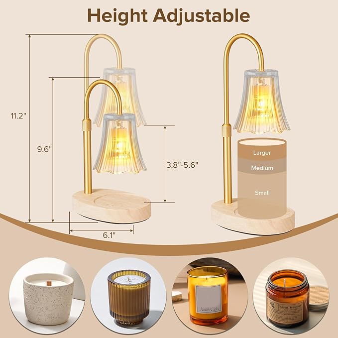 Candle Warmer Lamp with Timer, 4-Level Dimmable & Height Adjustable,Wax Melt Warmer for Jar Candles, Unique Design Enhances Home Ambiance (Transparent)