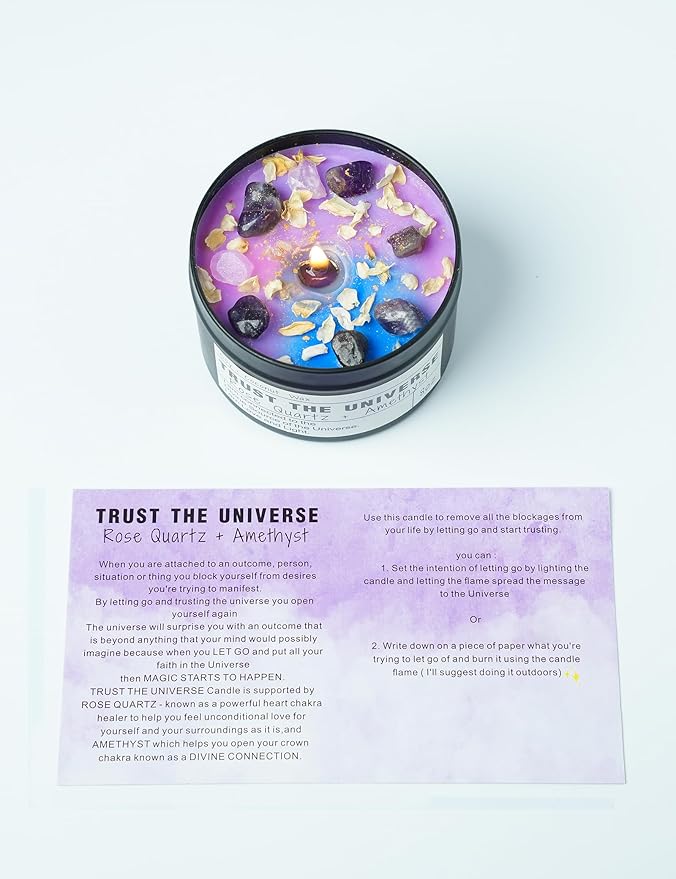 Healing Candles, Manifestation Candles, Magical Gifts, Energy, Chakras, Law of Attraction, Gifts to Empower Women, Birthday Gifts, Graduation Gifts, Emotional Support. (TRUST THE UNIVERSE)