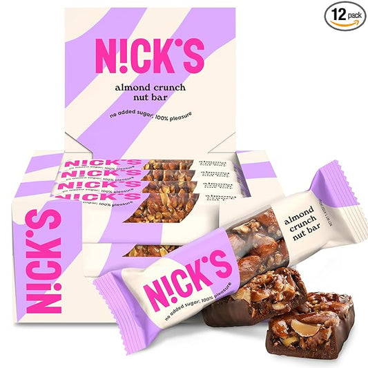 N!CK'S Nick's Keto Nut Bar, Almond Chocolate, Keto Nut Snack for Sports, Hiking & Outdoor Activities, 1G sugar, 3G net carbs, healthy snack, (pack of 12), 12.0 Count, 40.0 grams