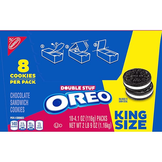 OREO Double Stuf Chocolate Sandwich Cookies, King Size, 10 Snack Packs (8 Cookies Per Pack)