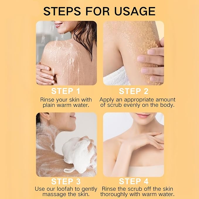 Turmeric Body Scrub Exfoliator with Loofah – Exfoliating Body Scrub for Face, Foot, Bikini Zone & Dead Skin Removal, Deep Cleansing Foot Scrub with Vitamin C for Smooth Skin, Acne Skin