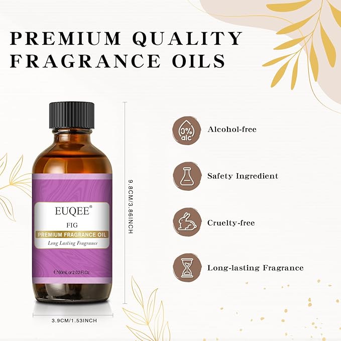 EUQEE Fig Fragrance Oil, Premium Fig Essential Oil 2.02 Fl oz with Glass Dropper for Diffusers, DIY Bath Bombs, Candle Making - 60ML